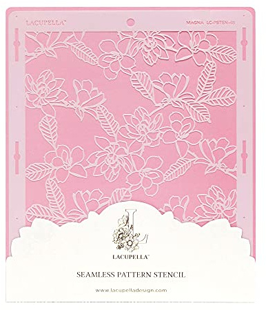 Lacupella Floral Cake Stencil - Seamless Delicate Pattern for Decorating Tall Double Barrel Cake to Use with Buttercream, Royal Icing, Ganache, Paint, Airbrush (Magna)