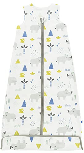 Chilsuessy Kinder Sommer Schlafsack 0.5 Tog Baby Sommerschlafsack aus 100% Baumwolle, Einstellbare Länge, Ärmellos Schlafanzug für Jungen und Mädchen, Süße Nashörner, 110cm/Baby Höhe 100-120cm