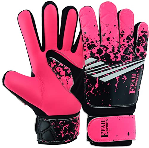 EFAH SPORTS Guantes de Portero de fútbol para niños, jóvenes, Guantes de Portero de fútbol con Palmas de súper Agarre (Pink, Size 5 Suitable for 9 to 12 Years Old)