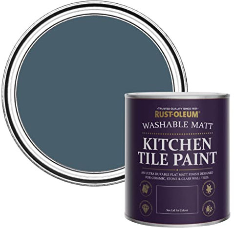Rust-Oleum Peinture Bleue Résistante à l'eau pour Faïence de Cuisine, Finition Mate - Bleu Dessin 750ml
