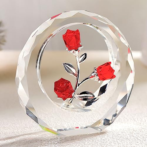 Statuetta di fiore di rosa rossa in cristallo, regalo per lei, bouquet di rose in vetro da collezione, fermacarte romantica, idea regalo per donne, moglie, San Valentino, anniversario, ornamenti