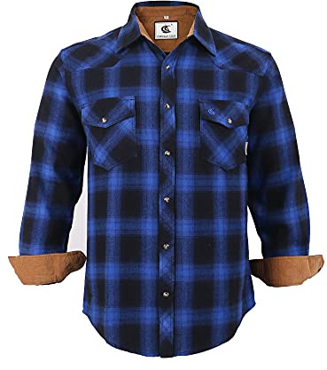 Coevals Club Camicia Flanella da uomo Camicia da boscaiolo da uomo a maniche lunghe a quadretti, bottoni a pressione in cotone con tasca vestibilità normale Camicia casual, Blu Nero 3#, 4XL