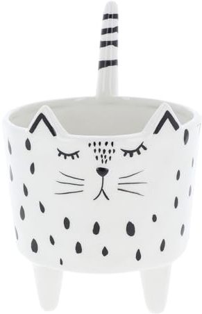Shudehill Giftware Quirky Cats Smiling Cat Face White & Black Planter Pot (Planter with Feet)