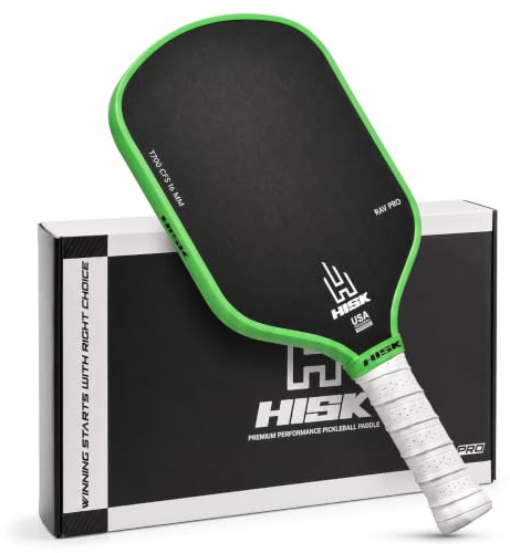 HISK RAV Pro Raquette de Pickleball de 16 mm, en Fibre de Carbone Brute Japonaise Toray T700 CFS, avec Excellente Texture de rugosité, Courbe aérodynamique, approuvée USAPA, poignée antidérapante