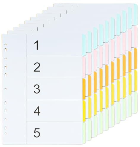 10 Sets Separadores Archivadors A4, Indice para Carpetas 5 Posiciones Extra Anchos, Divisores de Sujeto Separador de Archivos 5 Colores, Carpeta Divisora Cartón A4 Oficina Escolar, 150gsm (5 partes)