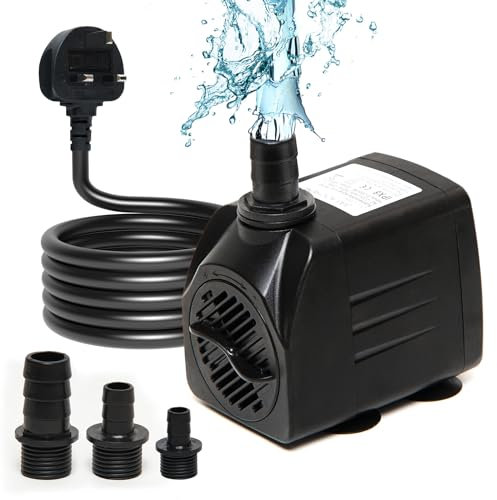 Puddry Bomba de Agua Sumergible Pequeña, Mini Bomba de Agua (1800L/H, 25W) con Cable de Alimentación de 4,6 Pies 3 Boquillas, Bomba de Agua para Acuario, Bomba Estanque para Peces Bomba Fuente de Agua