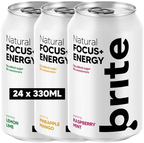 Brite Natural Focus. Energy Drink & Coffee Alternative for Productivity. Plant Based, Backed by Neuroscience. Low Calorie, Vegan, Gluten Free. Mix 24 x 330ml.