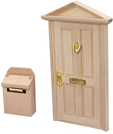 Dollhouse Door and Mini Mailbox 1:12 Scale Wooden Dollhouse Furniture Door Home Miniature Furniture Mailbox Decorations for DIY Scene Style 1 Doll House Furniture Dollhouse Decoration Accessories Furn