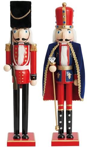 THE TWIDDLERS - 2 Grands Casse-Noisettes Soldats en Bois, 50cm - Roi & Guêpier dans des Couleurs festives - Ornements Classiques Traditionnels en Bois de pin fabriqués à la Main, décorations de Noël