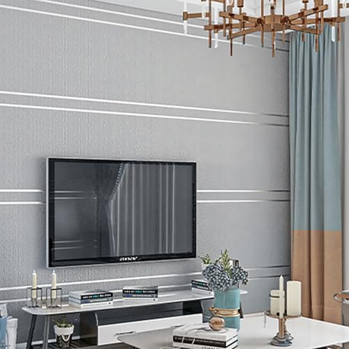 Pamatio Wallpaper Grey Silver 3D Embossed Texture Glitter Effect for Living Room Study, Nordic Plain Line Pattern Free Matching, for Bedroom TV Background Corridor, 9.5m x 0.53m