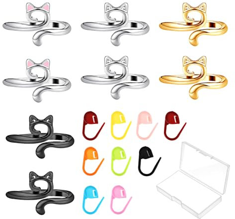 Sibba Crochet Ring Garn für Häkeln Halter 17 PCS Handmade Knitting Finger Tension Hook Set Ringe Supplies Tools Griffe und Gadgets Einstellbare Kreis Stiche Marker Zähler Kit Anfänger Haken Werkzeug