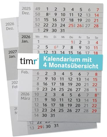 Timr 4 Month Replacement Calendar 2026 and 2027, Magnetic, for Table Calendar Made of Stainless Steel in Brushed Look, Gift Idea for Friends, Family, TR307