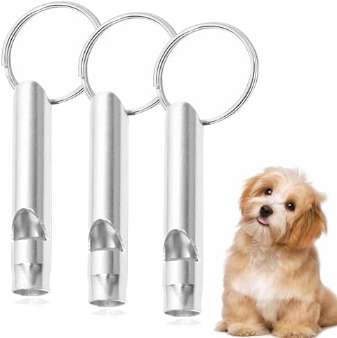 TRUMIZON 3 Pcs Dog Whistle 210.5 - High Pitch Dog Training Whistles for Recall, Stop Barking & Behavior Control - Metal Keychain (Silver)