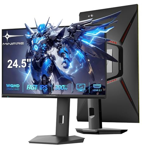 Minifire 24.5 Zoll Gaming Monitor 300Hz/240Hz,QHD (2560 * 1440) höhenverstellbare,MPRT 1ms with 8 bit Fast IPS Panel,sRGB 136%, HDMI 2.1 （FRL/VRR,Pip/PBP,Adaptive Sync