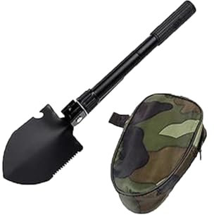 Piccola pala pieghevole da campeggio mini piccone compatto con custodia per il trasporto per giardinaggio fuori strada auto ghiaccio di emergenza (nero) Hds188 (nero, 40 x 10 cm)