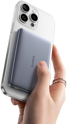 Baseus Picogo - Batería externa ultradelgada de 10000 mAh con certificación Magsafe Qi2, carga inalámbrica de 15 W, PD 27 W, mini batería magnética inalámbrica con cable USB C para iPhone 17 Air/16/15