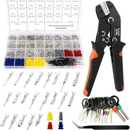 QLOUNI Kit de 815 Piezas Crimping Tool Kit for Electrical Terminals 1,0/1,5/1,8/2,2/2,5/2,8/3,5 mm,Self-Adjusting Crimpadora Terminales,Crimping Pliers Terminals with Cable Connectors