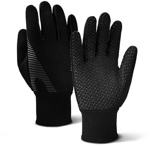 LEHEEYWT Kids Thermal Gloves, Anti-Slip Waterproof Winter Gloves for Boys Girls 9-14 Ski Football Cycling Running Walking(black, L)