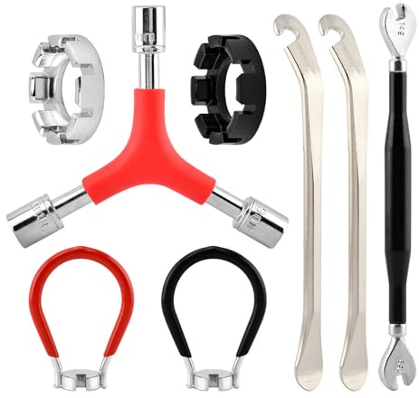 Qirvaten 8Pcs Bicycle Spoke Wrench Bike Spoke Tool with 2 Bicycle Tire Levers, Bicycle Spoke Wrench Tools, Bicycle Rim Truing Tool Set, Cycling Pocket Tools for Bicycle Repair
