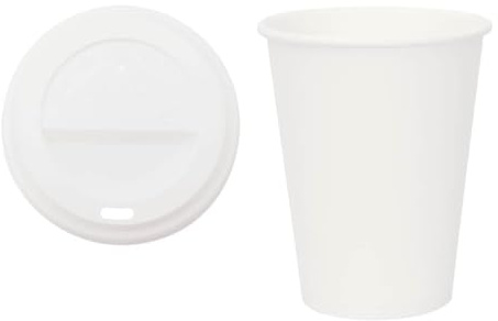 GeenYuu Vasos de papel con tapas, 1000 unidades, 300 ml, vasos desechables de papel con revestimiento de polietileno para café, té, espresso, smoothie togo, fiesta, catering, con tapa de plástico a