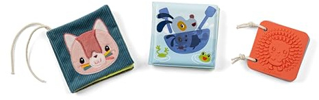 LILLIPUTIENS, Jardin, Coffret de 3 Livres Sensoriels pour Bébé, Dès 3 Mois | Livre en Tissu, Imagier en Silicone et Livre de Bain Magique, 3 Histoires, Illustrations Révélées par l’Eau, Boîte Cadeau