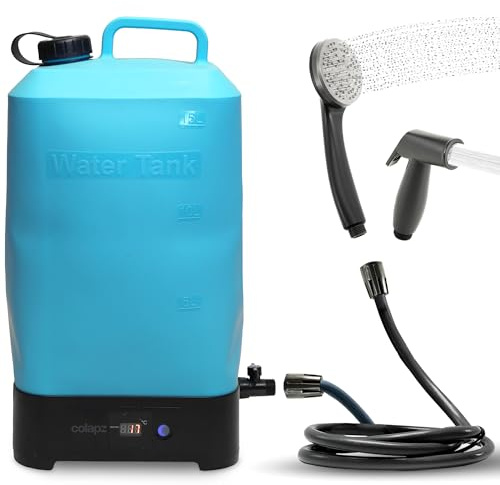 Colapz Heated Camping Shower with Rechargeable Pump | Outdoor Heated Shower up to 42 °C – High Pressure Mobile Shower for Campervan, Van, Travel, Festival, Hiking & Garden