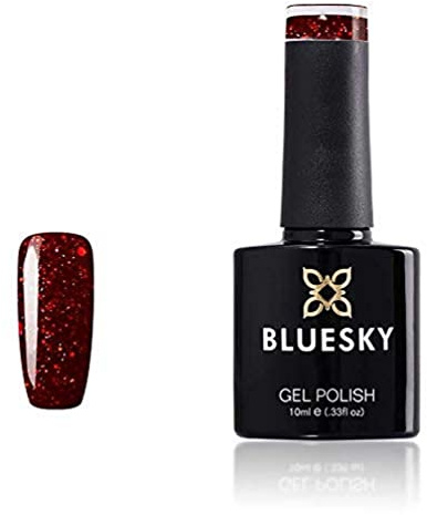 Bluesky Gel Nail Polish, Kiss Me Slow Blz33, Dark Red Glitter, Long Lasting, Chip Resistant, 10 ml (Requires Drying Under UV LED Lamp)