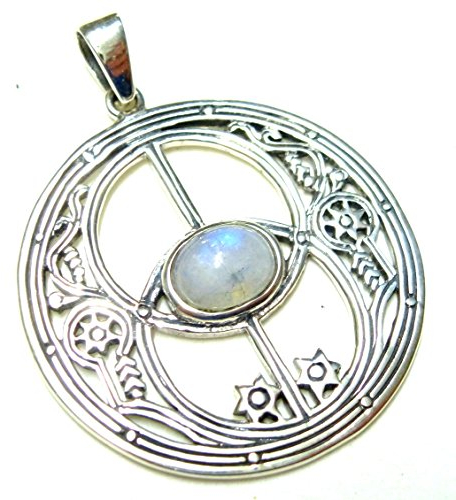 Silberschmuck - BG Kettenanhänger, Anhänger Silber Mondstein Motiv Avalon, Sterlingsilber, 3.0 cm, Schmuck Damen, Schutzsymbol