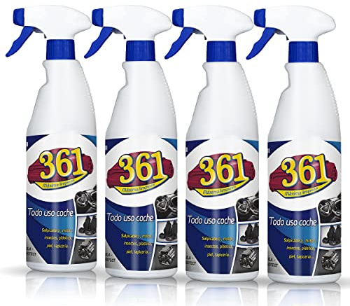 Sisbrill 361 Tout Usage Voiture, Nettoyant intérieur et extérieur - Sièges en Cuir et Tissu, Plastiques, Tableau de Bord, moustiques -Pack 4