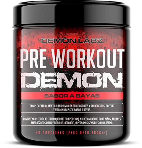 Pre Workout Demon - Suplemento Potente pre-Entreno con Creatina, Cafeína, Beta-Alanina y Glutamina (Sabor a Bayas, 360g)