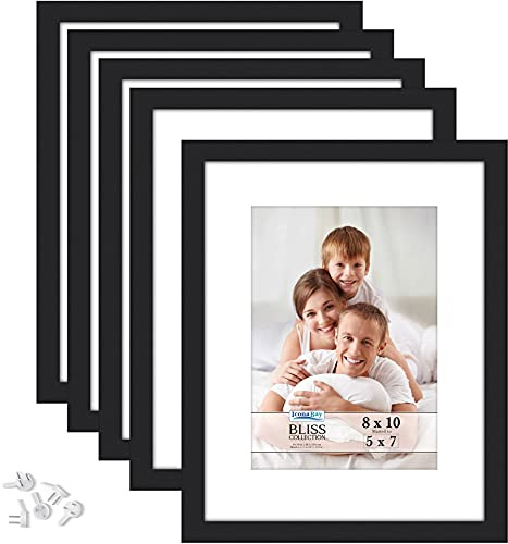 Icona Bay – Marcos de fotos de 20x25 cm con paspartú extraíble para fotos de 13x18 cm – Negro, paquete de 5 – Marcos de madera compuesta – Para sobremesa o montaje en pared – Colección Bliss