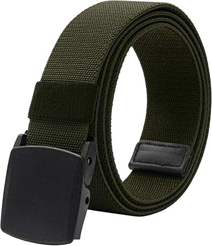 LionVII Ceinture en élastique hommes - Boucle en plastique - Sangle de ceinture entièrement réglable pour le travail (Vert Militaire)
