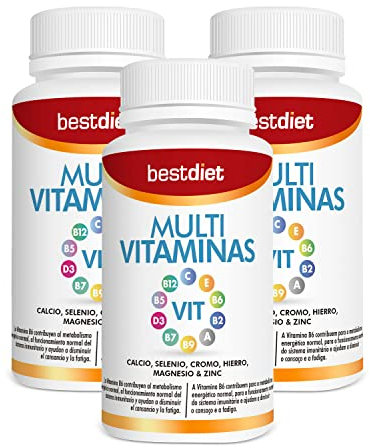 Bestdiet - Multivitamines avec Minéraux pour la Fatigue pour les Hommes et les Femmes, avec Vitamine B12, B5, D3, B7, B9, A, B2, B6, Vitamine C, Vitamine D3, Vitamine E, Vegan, (Pack 3 x 60 Capsules)