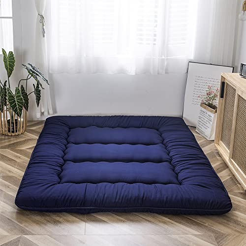 MAXYOYO Klappmatratze Futon Matratze Bodenmatratze Gepolsterte Japanische Tatami Gesteppte Bett, Dicke Faltmatratze Schlafmatte Rollmatratze Bodenliege Gästematratze (Dunkelblau, 135x190 cm)