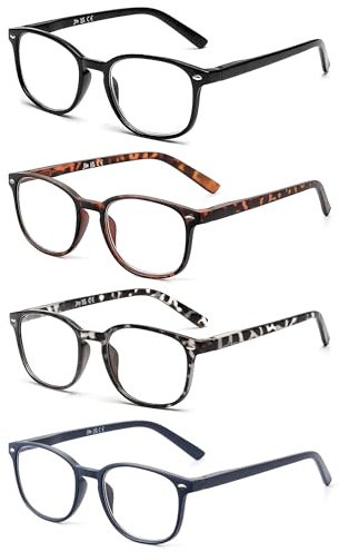 JM Lot de 4 Lunettes de Lecture Charnière à Ressort Presbyte Hommes Femmes Lunettes de Vue