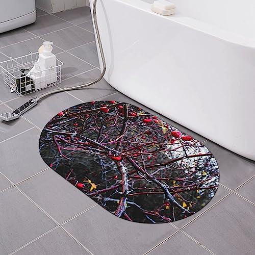 OPSREY Hagebutte Pflanzen Beeren Druck Kieselgur Erde Badematte Badteppich rutschfeste saugfähige Duschmatte für Küche Badezimmer