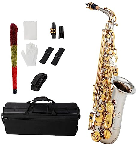 Btuty Eb Saxofón Alto Latón E Flat Sax 802 Tipo de llave Instrumento de viento de madera con barra de limpieza Guantes de tela Correa Funda acolchada