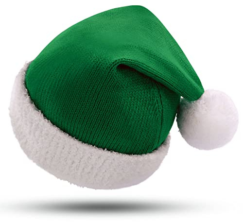 KONVINIT Cappello di Natale per adulti, caldo cappello di Natale lavorato a maglia, cappello di Babbo Natale elastico per uomo/donna/bambini oltre i 7 anni, verde