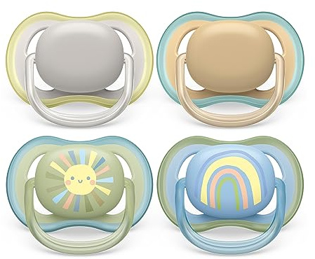Philips Avent Ultra Air Pacifier – 4 lätta nappar som andas för barn 0–6 månader, BPA-fria med steriliserande bärfodral (modell SCF085/65)