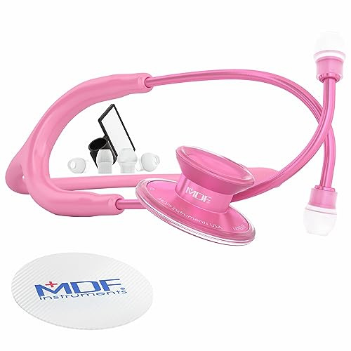 MDF Instruments,Acoustica Lightweight Stethoscope for Doctors, Nurses, Students, Home Health Use, Adult, Dual Head, Pink Tube, Pink Pinkore Chestpiece-Headset, MDF747XPPO01