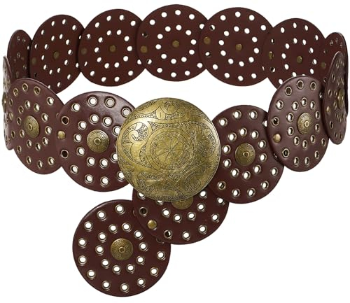 Suyi Breiter Scheibengürtel für Damen, Leder, ausgehöhlt, runder Gürtel, Vintage, Western-Taillengürtel, Braun, Length 59'' (fit waist size below 57'')