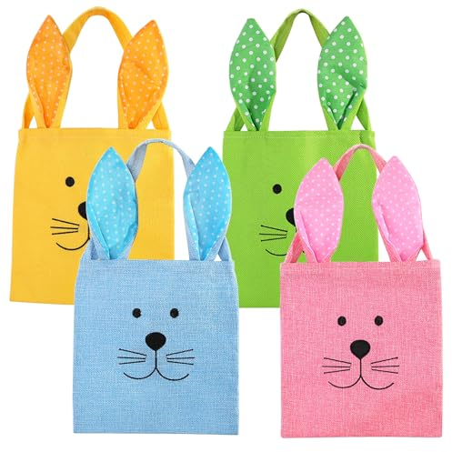 4PCS Bolsa De Regalo De Conejo De Pascua,Bolsas De Asas De Pascua,Canasta De Orejas De Conejo Para La Caza De Huevos De Pascua,Bolsas De Regalo Para Pascu,Cestas De Regalo Fiesta De Pascua Niños