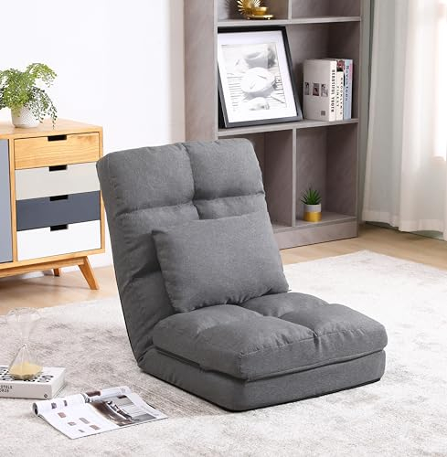 FLOGUOOR Bodenstuhl mit Rückenlehne, Bodensofa 14 Stufig verstellbar, Bodensessel bis 150kg Belastbar, Bodensitzkissen (8823) Gray