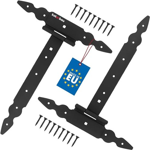 KOTARBAU® Bisagras en T (2 unidades, 300 mm, acero con recubrimiento en polvo, 2 unidades, para puerta de madera, para carga, para cargas pesadas, herrajes, puertas de jardín, bisagras de puerta