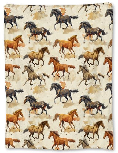 Ti Caldi Wild Horse Blanket - Soft Lightweight Cozy Animal Flannel Throw Blanket for Adults Kids, Majestic Running Horses, Warm Fuzzy Blankets for Couch, Bed, Travel, Outdoor Use, Home Decor 60×50 in