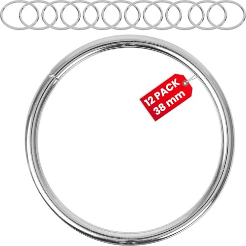 O-Ringe aus Metall, 12 Stück, mit Ø 38 mm Innendurchmesser, Silber-farben, 3 mm starker Ring, nicht verschweißte O Ringe Öffnung, runder Ring aus vernickeltem Stahl, DIY Metallring Schnalle Gurtband