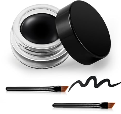 Erinde Schwarz Gel Eyeliner, Wasserfest Langanhaltende Creme Eye Liner Gel, Hochintensive Pigmente, Wischfestes Makeup, Black Eyeliner mit 2 Pinseln 02#