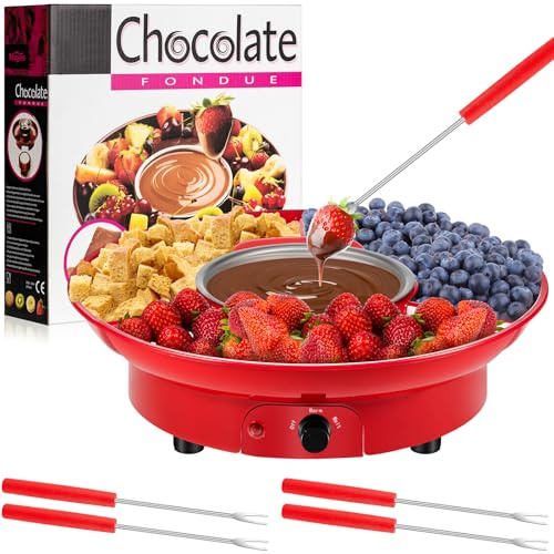 Lallisa Set di pentole elettriche per fonduta, kit per fonduta di cioccolato, macchina elettrica per fonduta, vassoi da portata rimovibili con 4 forchette da tostatura, set regalo per feste di