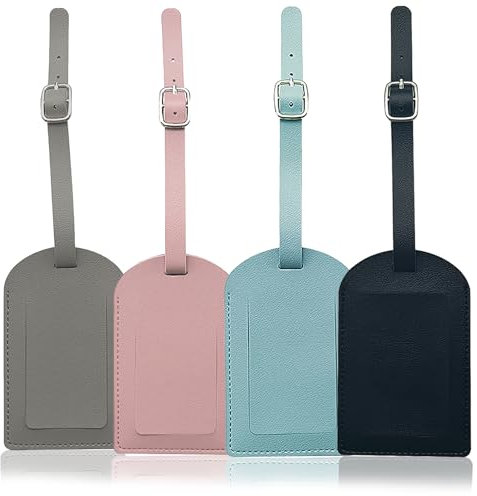 4 Stück Kofferanhänger Leder, Flugreise Bunte Gepäckanhänger, Adressanhänger Koffer Für Gepäck Koffer Tasche Handtasche, Zerklüftet, Schutz Der Privatsphäre, Schnelle Identifikation