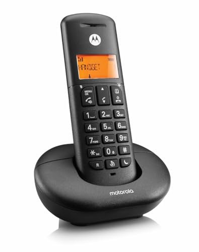 Motorola E201 Cordless Landline House Phone, Home Phone, Nuisance Call Blocking, Do Not Disturb Button, Amber Backlit Display,Single Handset Pack